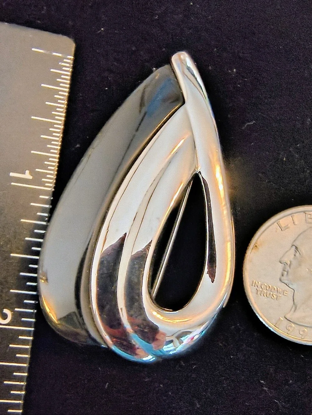 Vintage Signed Napier Silver Tone Modernist Teardrop Brooch Large Abstract Style